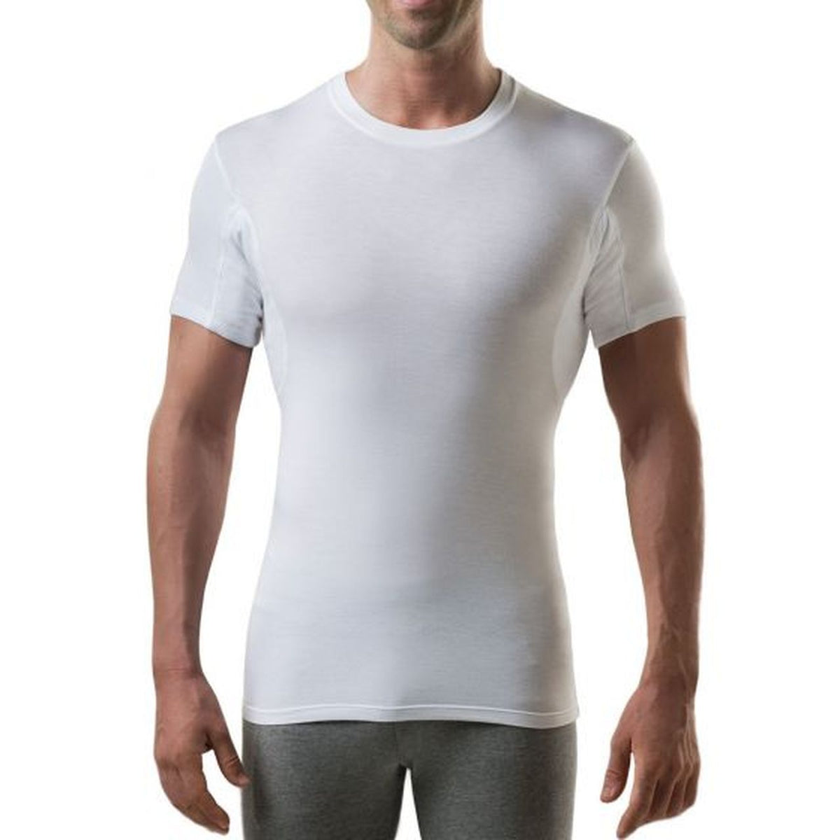 Front view white Sweat-Proof Slim Fit Crewneck for men