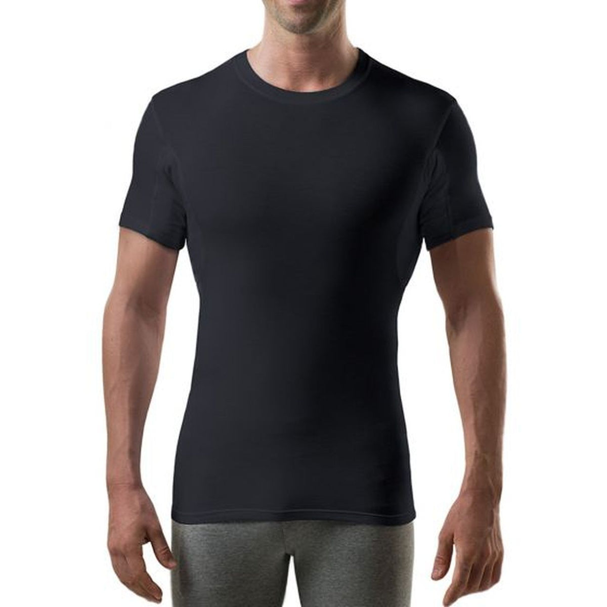 Front view black Sweat-Proof Slim Fit Crewneck for men