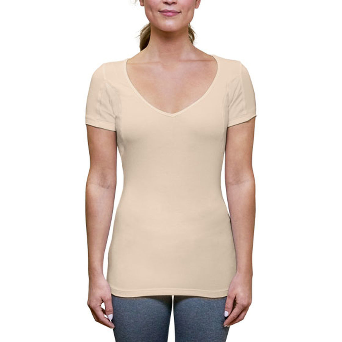 قميص نسائي مقاوم للعرق - قصة ضيقة وفتحة رقبة عميقة على شكل حرف V
